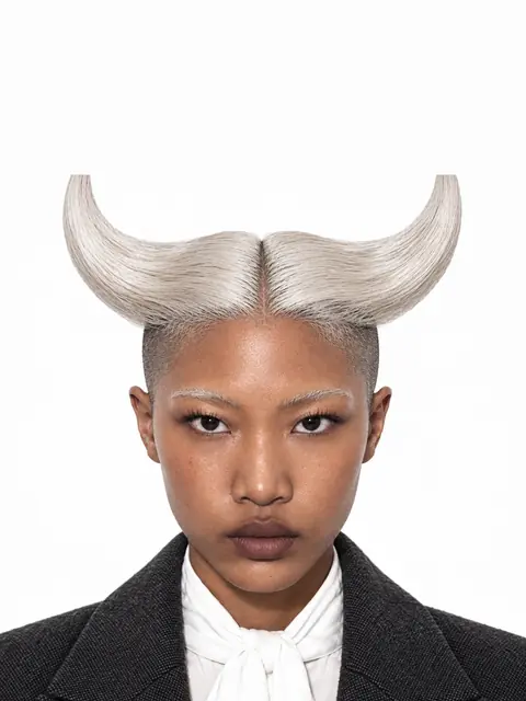 AI character with silver hair and a black suit
