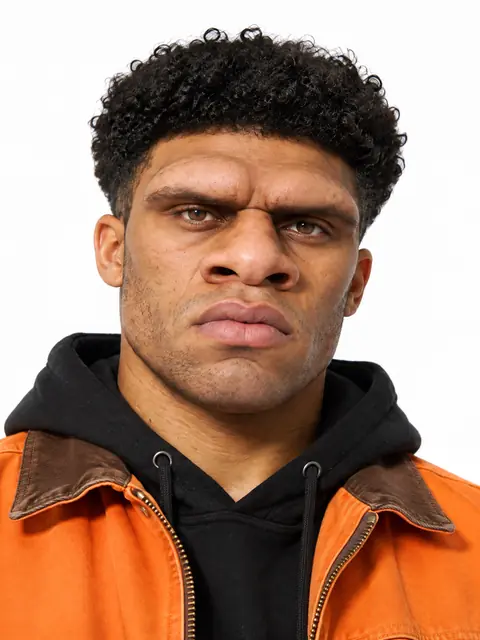 AI character in a bright orange jacket